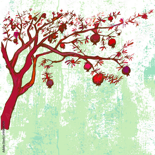 Hand drawn pomegranate tree