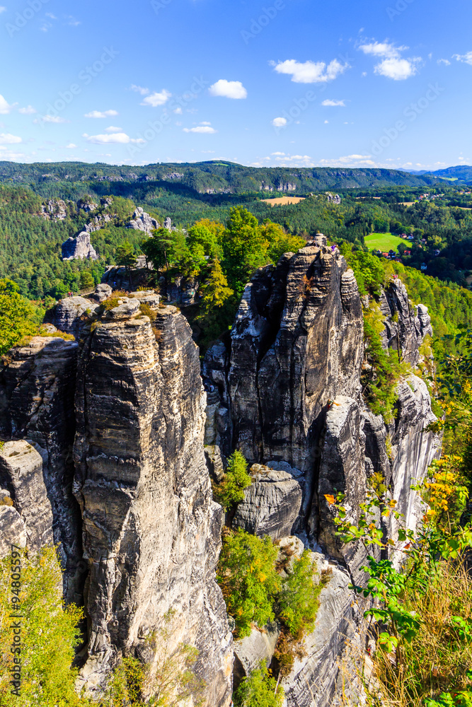 Saxon Switzerland. View from the abbey Bastei. Autumn colors at Bastei, Dresden area Saxon Switzerland. View from the abbey Bastei. Autumn colors at Bastei, Dresden area
