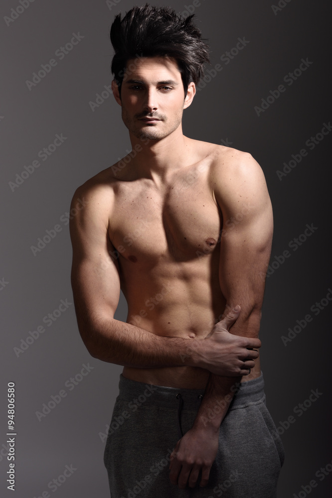 Fototapeta premium Half naked sexy body of muscular athletic man