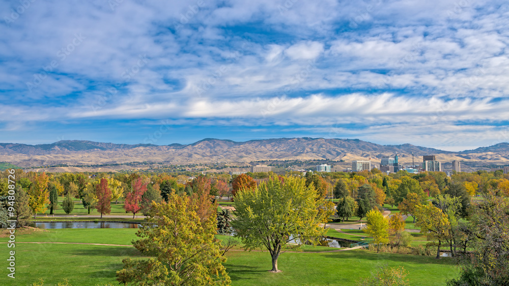 Boise skyline and park in the fall