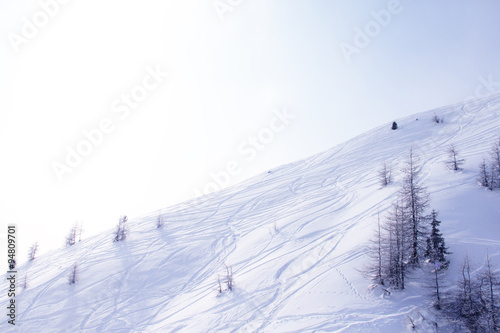 Slope with ski traces