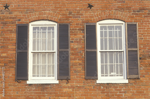 Window shutters on an a brick hotel, Georgetown, Washington D.C.