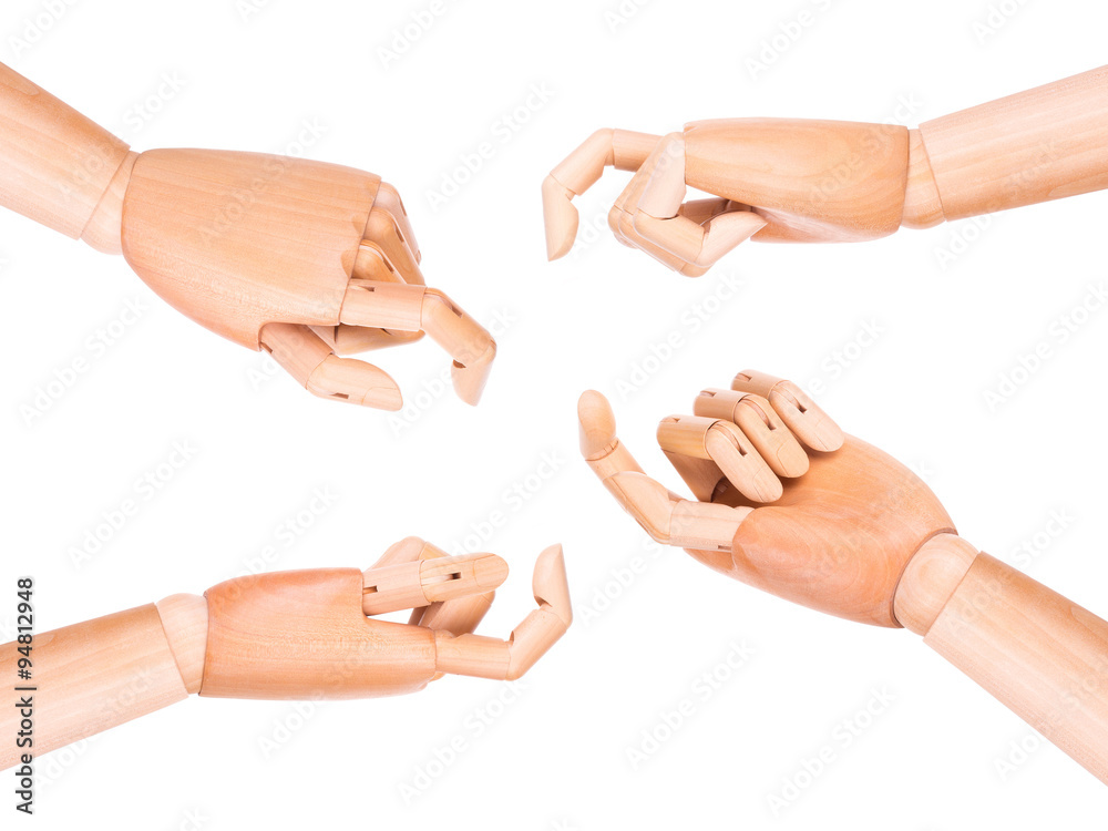 wooden finger pointing or touching wooden finger pointing or touching