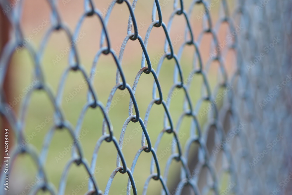 Fototapeta premium Background of the metal mesh fence, soft focus