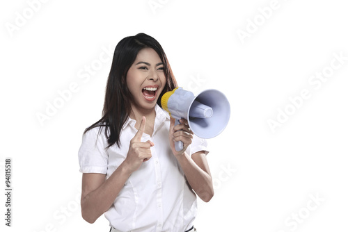 Asian Woman Holding Megaphone