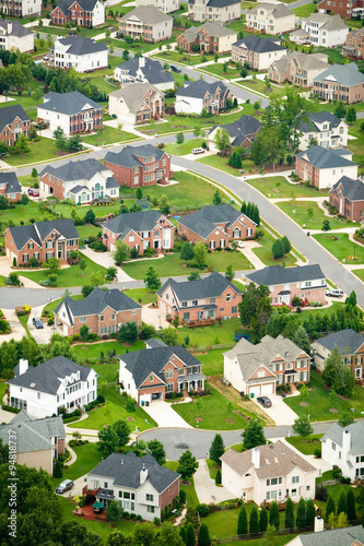 Obraz na plátně Aerial view of housing development in Charlotte, North Carolina