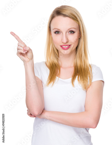 Woman with finger point up