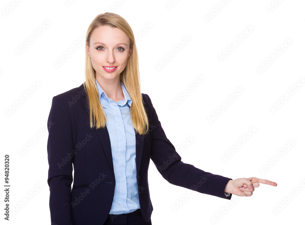 Young Businesswoman with finger point aside Young Businesswoman with finger point aside