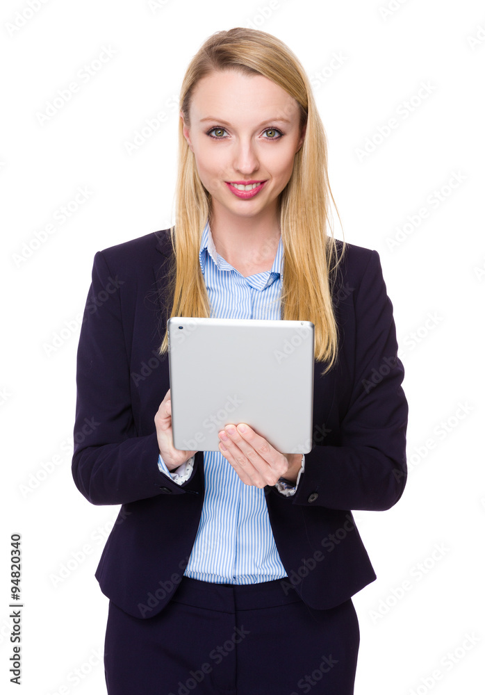 Caucasian Businesswoman use of the tablet pc Caucasian Businesswoman use of the tablet pc