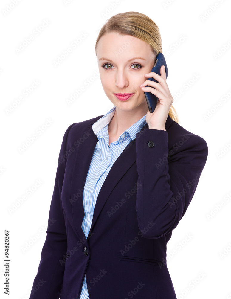 Caucasian Businesswoman talk to cellphone Caucasian Businesswoman talk to cellphone