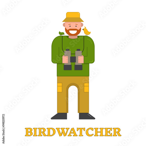 Happy Birdwatcher Isolated Icon