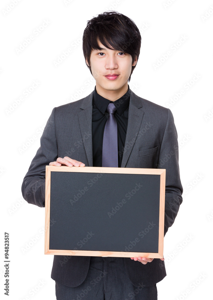 Asian Young Businessman show with the chalkboard Asian Young Businessman show with the chalkboard