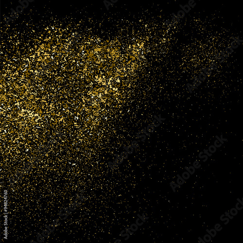 Gold glitter texture on a black background. Golden explosion of confetti. Golden grainy abstract  texture on a black  background. Design element. Vector illustration,eps 10.