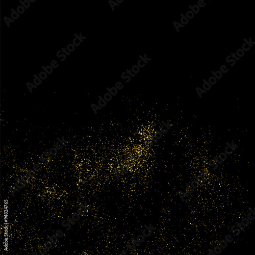 Gold glitter texture on a black background. Golden explosion of confetti. Golden grainy abstract  texture on a black  background. Design element. Vector illustration eps 10.
