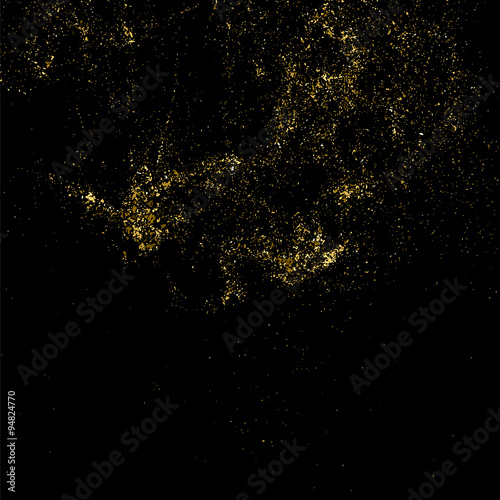 Gold glitter texture on a black background. Golden explosion of confetti. Golden grainy abstract texture on a black background. Design element. Vector illustration,eps 10.
