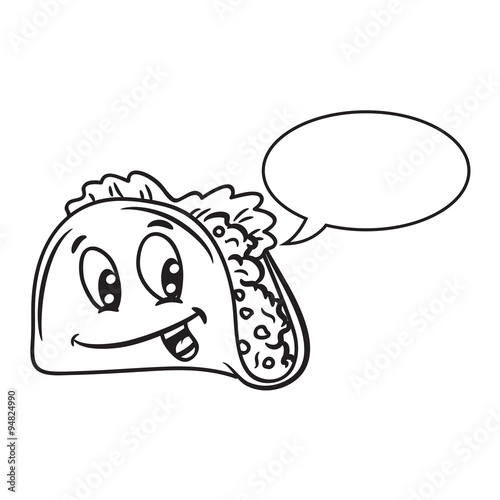 Cartoon taco with bubble speech