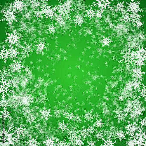 Christmas background of snowflakes in green colors
