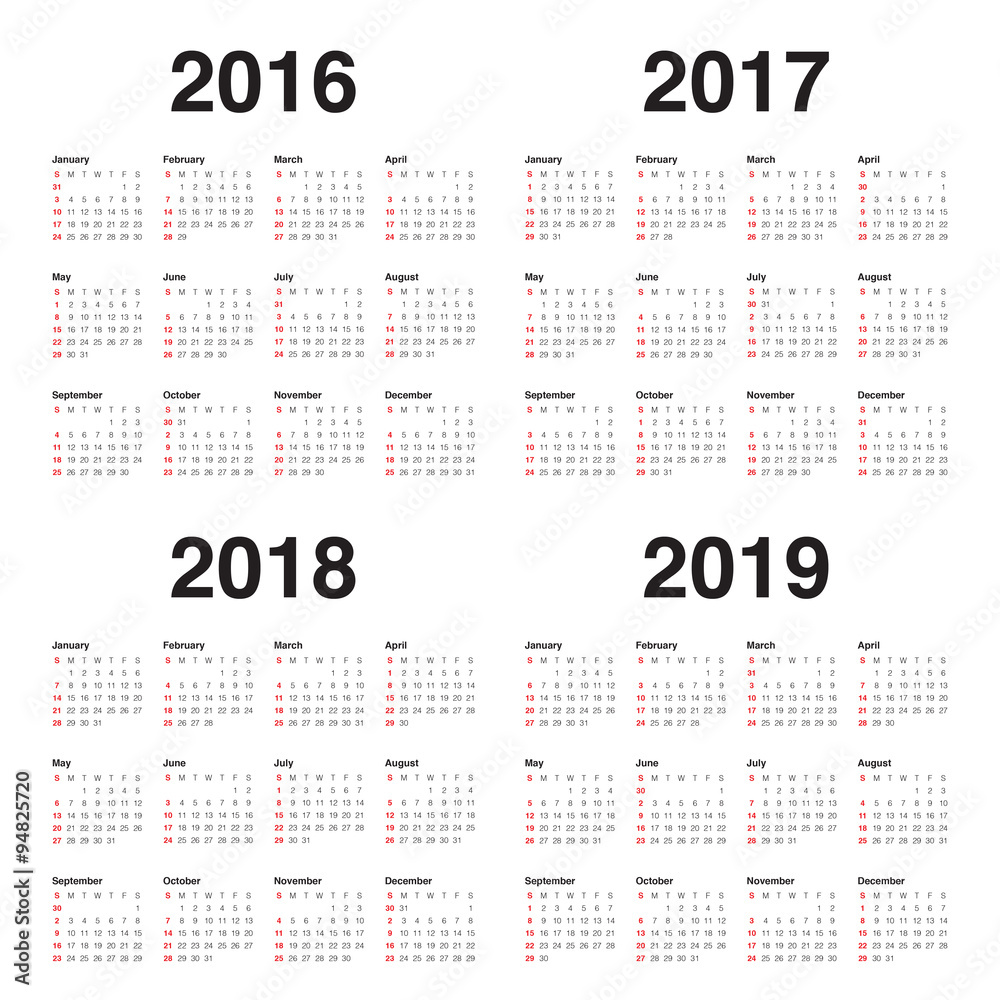 letterlijk vragen Ezel Stockvector Calendar 2016 2017 2018 2019 | Adobe Stock