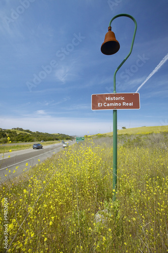 Принти на полотні A California road sign on Route 101 displaying Mission Bell and the El Camino Re