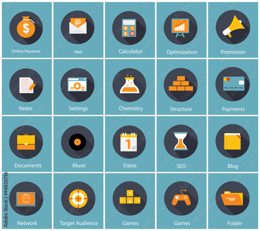 Big Vector Collection of Flat Business and Finance Icons with Lo