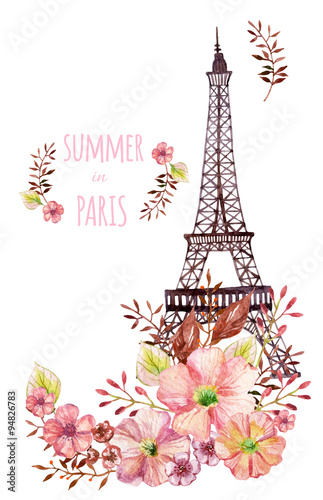 Wallpaper Mural Paris watercolor illustration Torontodigital.ca