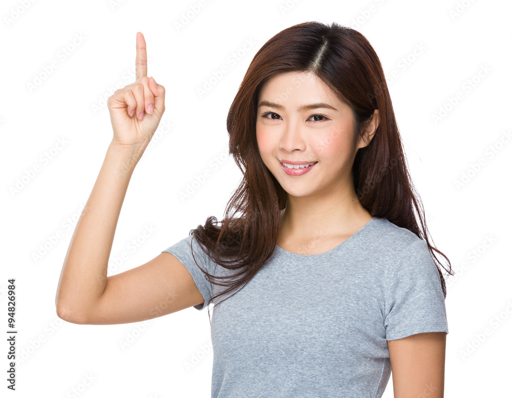 Asian Young Woman showing finger up Asian Young Woman showing finger up