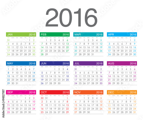 2016 Year Calendar