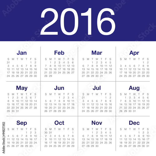 2016 Year Calendar