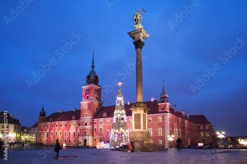 Royal Castle and Sigismund Column by Night in Warsaw