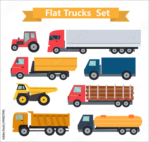 Flat Trucks Set Vector Illustration