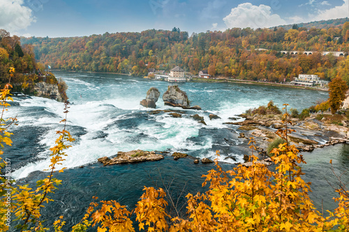 Autumn Rhine Falls are Europe's largest waterfall. Northern Switzerland, between the cantons of Schaffhausen and Zürich. photo