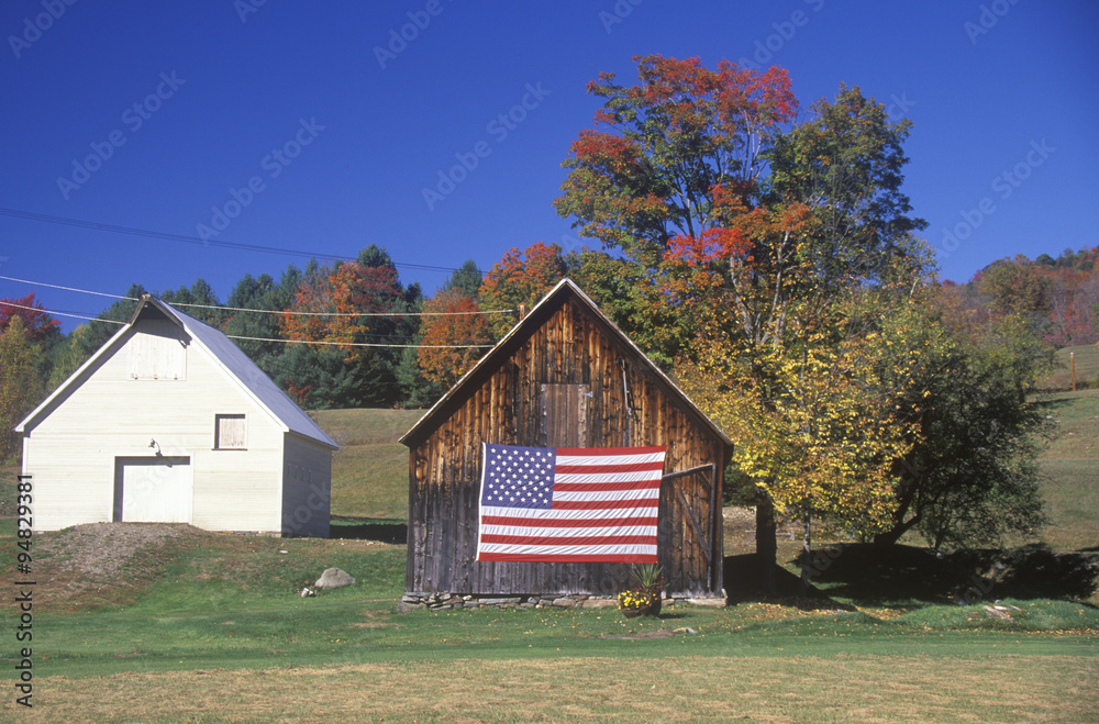 American Flag Hung on an Old Barn, Wyoming