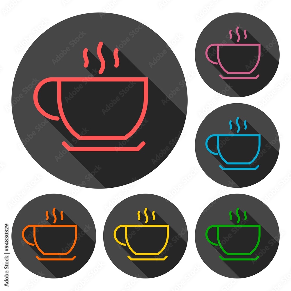 Coffee icons set with long shadow Coffee icons set with long shadow