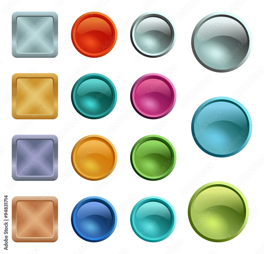 Colored blank buttons template with metal texture Colored blank buttons template with metal texture