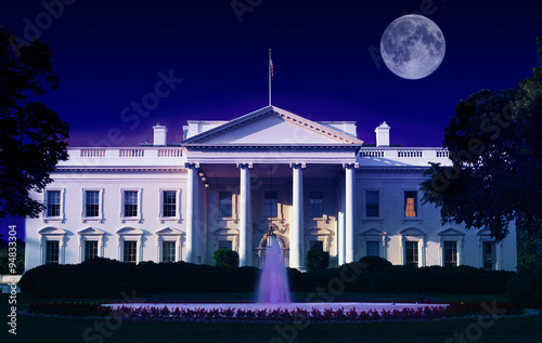 Digital composite: The White House, Washington D.C. and full moon