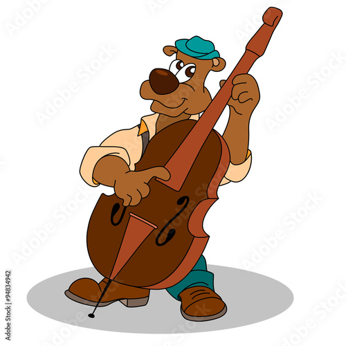 Musician funny bear plays double bass