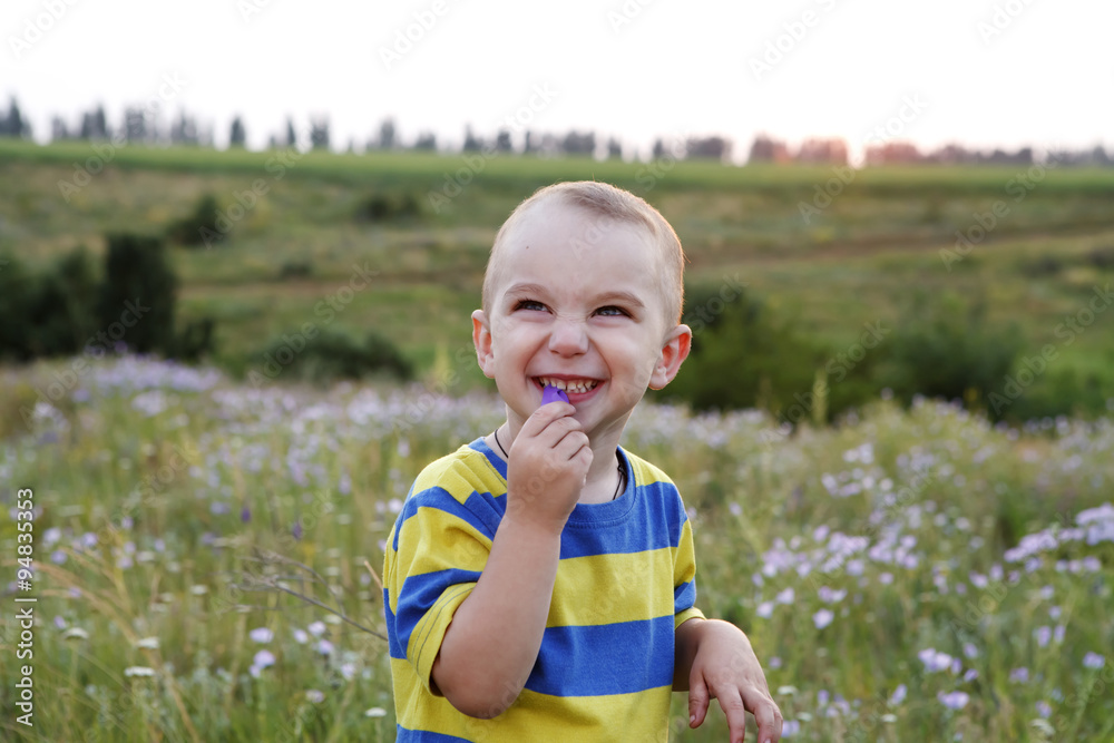 Portrait of a cute little boy on nature
