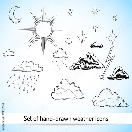 set of hand-drawn weather icons