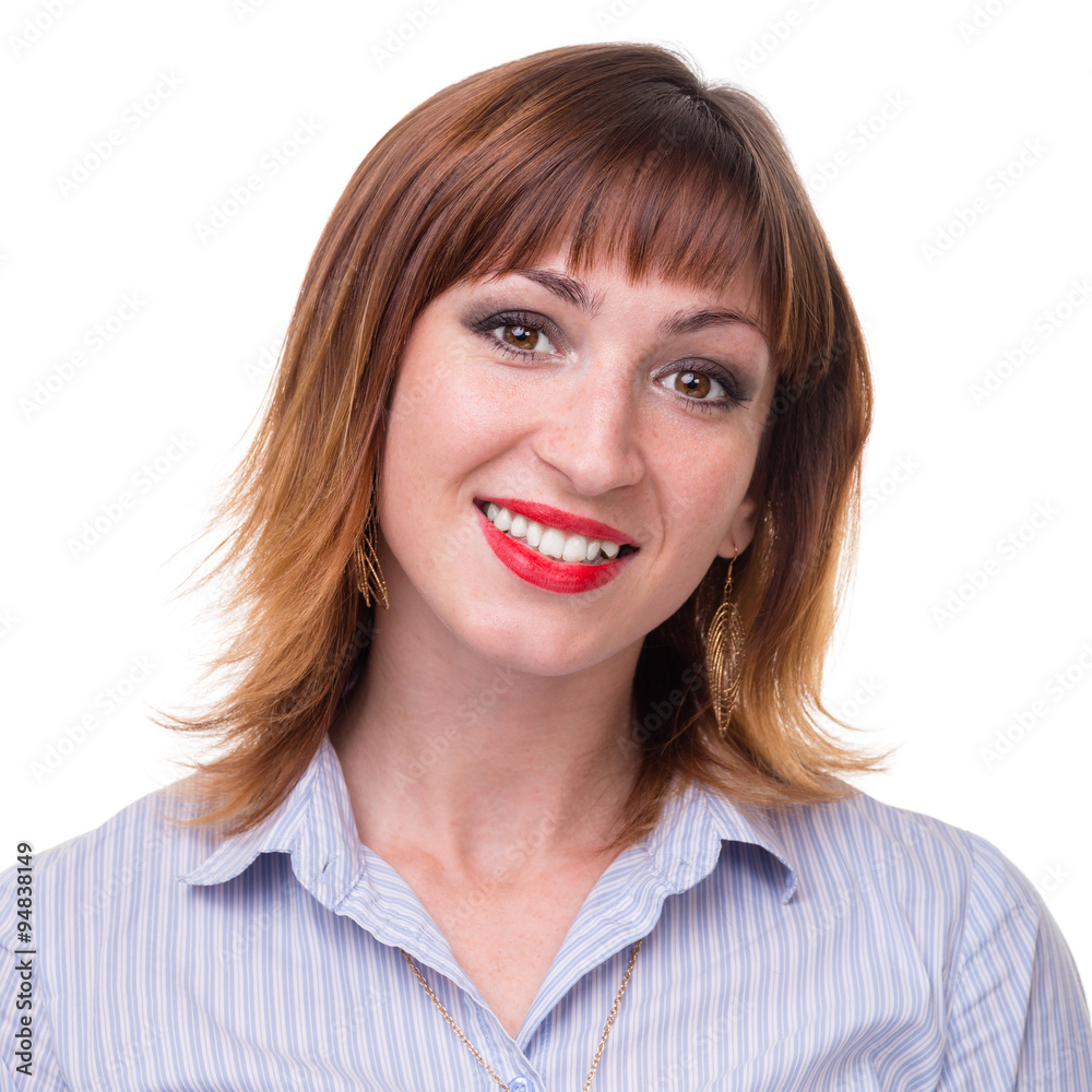 portrait of attractive caucasian smiling woman portrait of attractive caucasian smiling woman