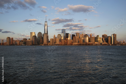 Panoramic view of New York City Skyline on water featuring One World Trade Center (1WTC), Freedom Tower, New York City, New York, USA, 03.20.2014