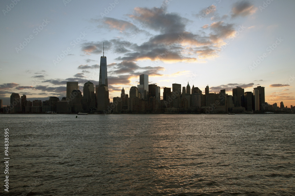 Sunrise on One World Trade Center (1WTC), Freedom Tower, New York City skyline, New York City, New York, USA, 03.21.2014