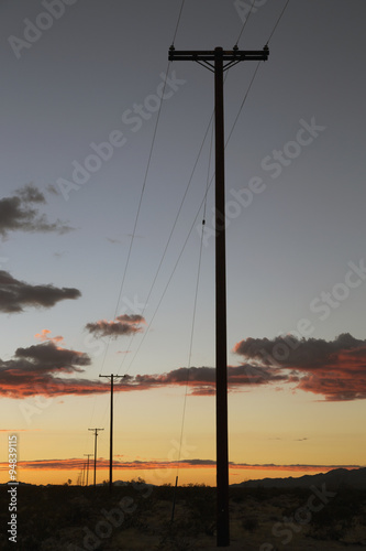 Telephone polls at sunset, Interstate 10, near Palm Springs, California, USA, 12.12.2013