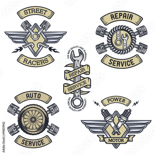 Set of car emblems, badges, symbols.