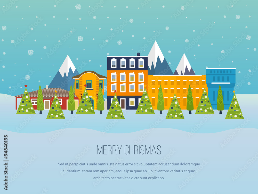 Fototapeta premium Merry Christmas greeting card design. Paris winter. 