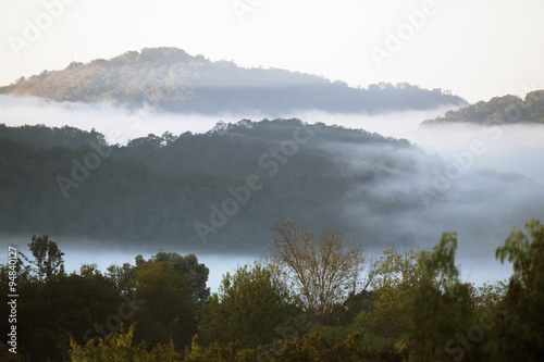 Marine layer surrounds mountains in fog and clouds, Oak View, California, USA, 10.21.2013