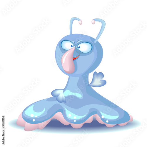 Blue cartoon character smiling monster. Vector Illustrator
