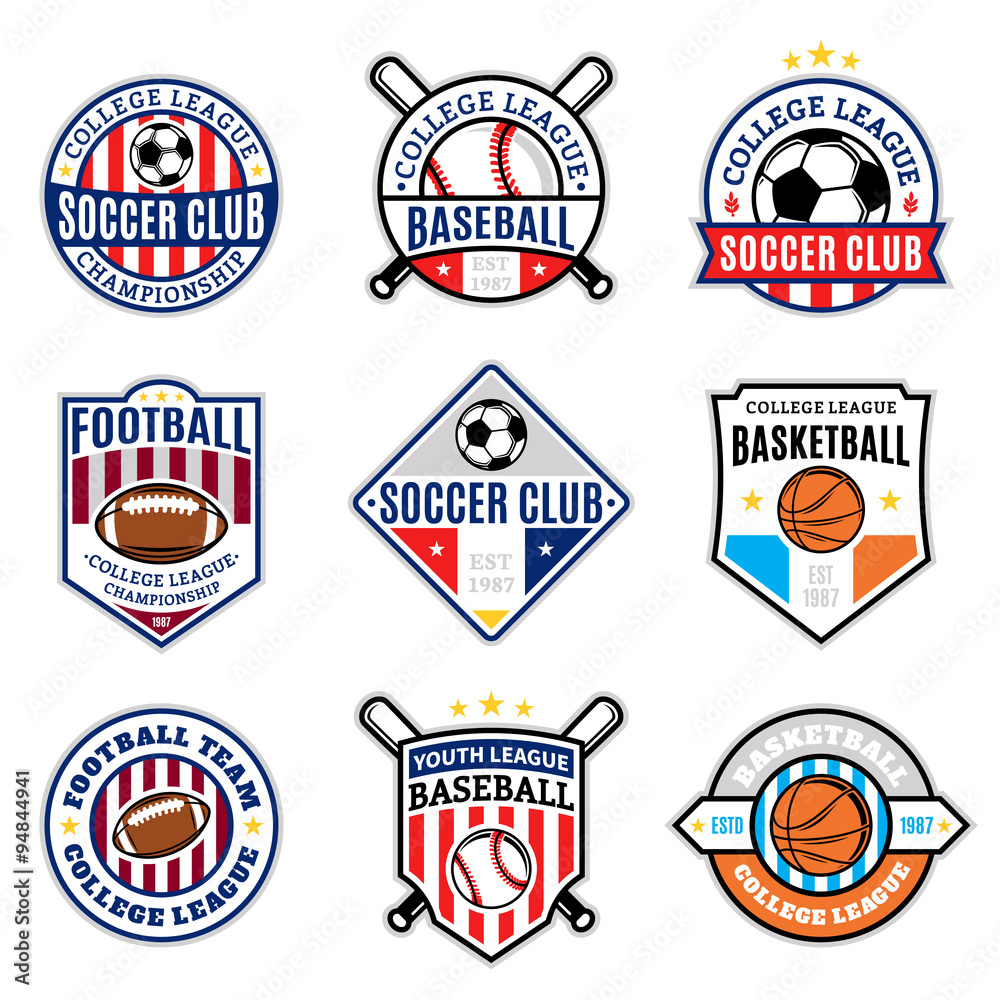 Set of Sport Team Logo for Four Sport Disciplines Set of Sport Team Logo for Four Sport Disciplines