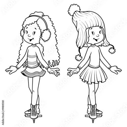 Two cute girls on skates
