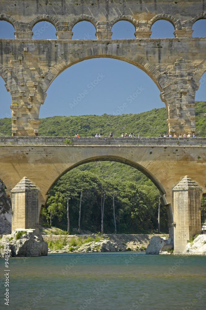 Close up of River Gard and the Pont du Gard, Nimes, France Close up of River Gard and the Pont du Gard, Nimes, France
