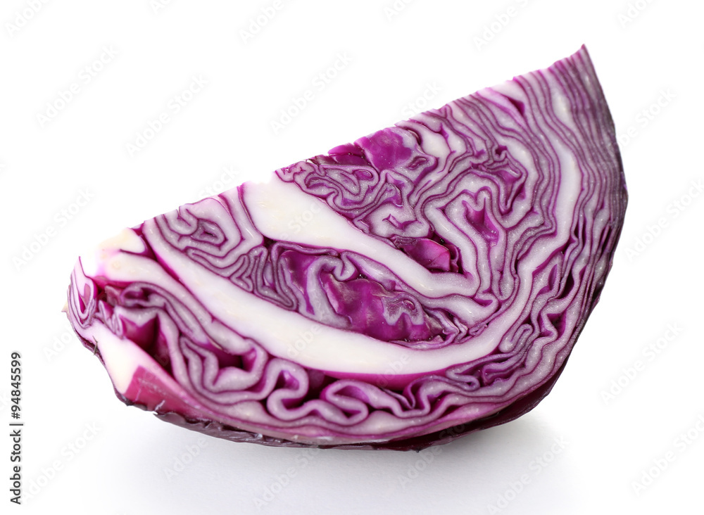 Cut red cabbage isolated on white